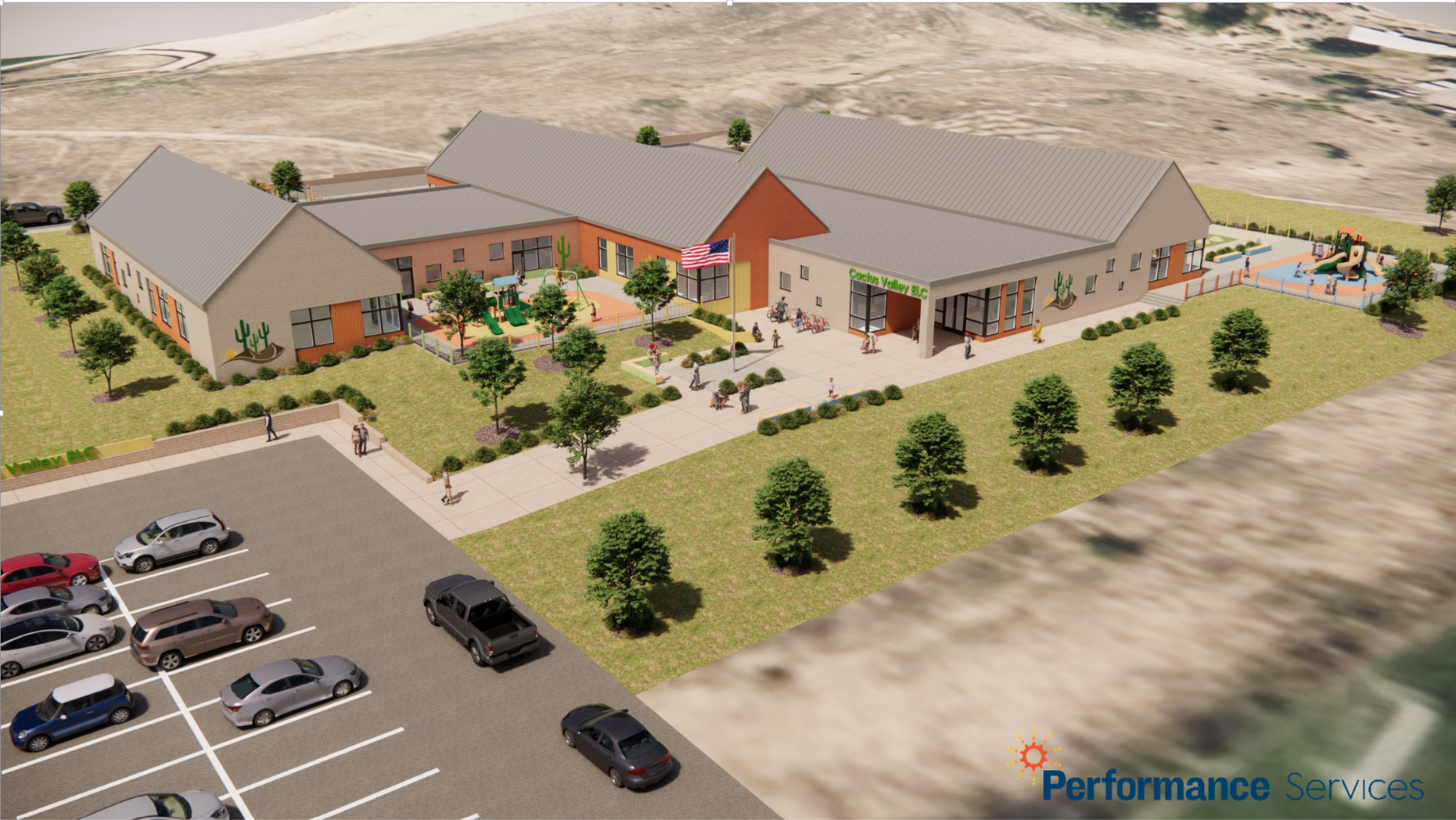 Conceptual exterior rendering of the proposed early childhood center in Silt